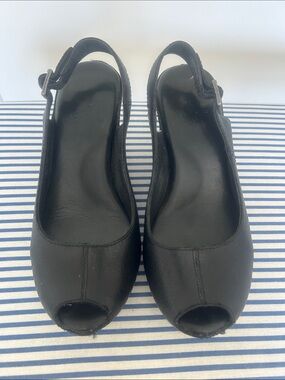 Kork-Ease leather Black Peep-Toe Slingback Heels - Women's Classic Style 7/38